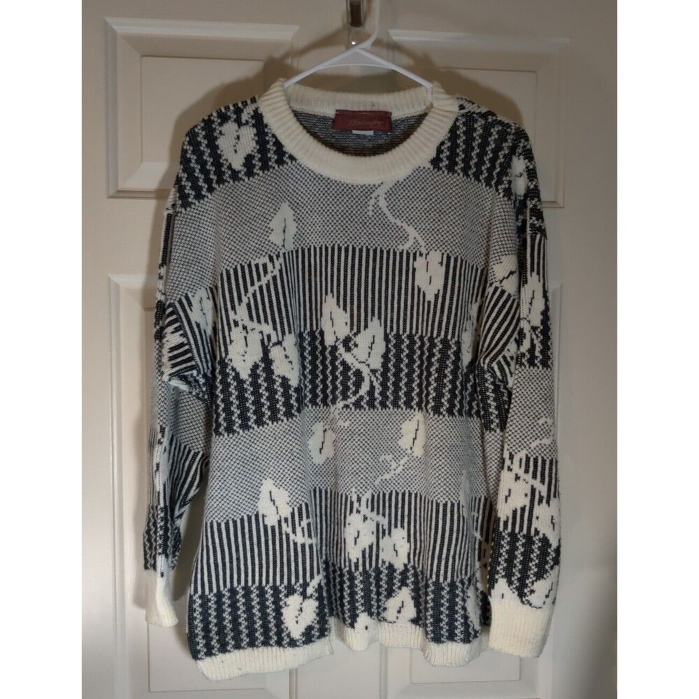 Vintage Worthington Black Ivory Sweater - Large 100% Acrylic 80s Cosby Grandpa